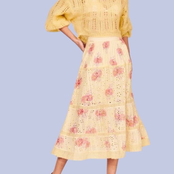 NWT LoveShackFancy ‘Hestia’ Floral Midi Skirt in “Mellow Yellow” Size 0 - Picture 3 of 16